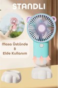 Resim BK Commerce Turkuaz Şarjlı Telefon Standlı Taşınabilir Mini Masa Vantilatörü - Mini Fan 