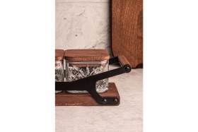 Resim Şık 5 Parça Kare Cam Tepsili Ahşap Kapaklı Kahvaltılık ve Çerezlik Seti 