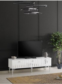 Resim 150 CM DUBAİ METAL AYAK-MDF MEBRAN KAPAK TV SEHPASI BEYAZ GÜMÜŞ 