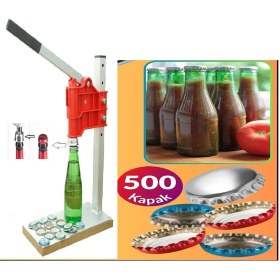 Resim Şişe Kapatma Aleti Kapak Kapatıcı 500 Adet Hediye Soda Gazoz Kapağı Kapama Makinası 