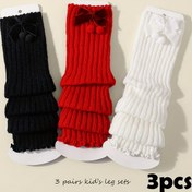 Resim 3 Çift Kız Çocuk Polyester Örgü Bacak Isıtıcıları Fiyonklu, Sevimli Yığılabilir Kışlık Bacak Kılıfları, Elde Yıkama veya Profesyonel Kuru Temizleme 