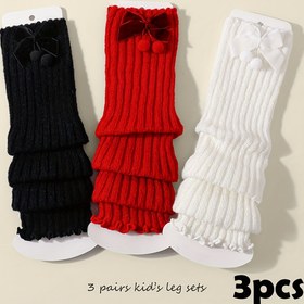 Resim 3 Çift Kız Çocuk Polyester Örgü Bacak Isıtıcıları Fiyonklu, Sevimli Yığılabilir Kışlık Bacak Kılıfları, Elde Yıkama veya Profesyonel Kuru Temizleme 