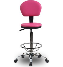 Resim Ofiscombin Döner Tekerli Metal Ayak Arkalıklı Yüksek Bar Tabure Sandalyesi Pembe Deri 00047499855 