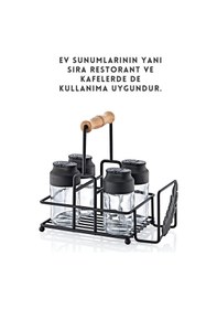 Resim Grimorlife Metal Standlı Peçetelikli Islak Mendil Bölmeli 4'lü Çift Kapaklı Cam Restoran Kafe Baharatlık Seti Diğer 