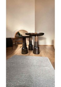 Resim Ahşap Mantar Sehpa 3 Lü Set Masif Doğal Ceviz Yan Sehpa Ve Zigon Takımı - Coffee Side Table Ceviz 