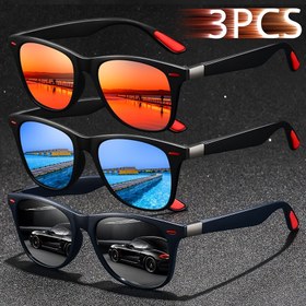 Resim 3 adet Vintage Kare Gözlük, Tam Çerçeveli PC Çerçevesi ile Polikarbonat Mercekler, Moda Unisex Gözlük, Erkek ve Kadınlar için, Sürüş, Olta, Yürüyüş ve Günlük Dinlenme Etkinlikleri için Anti-Parlama ile 