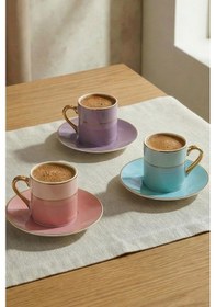 Resim Neva Monet 6 Kişilik 12 Parça Porselen Kahve Fincan Takımı Gold Yaldızlı - N3505 Çok Renkli 