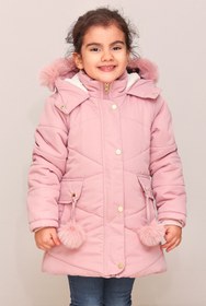 Resim Mika Bebek & Çocuk Kalın Elyaf Dolgulu Su Rüzgar Ve Yağmur Geçirmez Kapüşonlu Kışlık Lüks Kız Çocuk Pembe Şişme Mont 