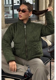Resim Madmext Haki Dik Yaka Kapitone Kadın Mont Mg2568 Haki 