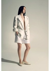 Resim Finn Flare Beyaz Klasik Lastik Bel Keten Şort 240757837 Beyaz 