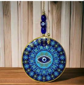 Resim Yaldızlı Turkuaz Renkli Göz Modelli Nazar Boncuklu Duvar Süsü Cam 