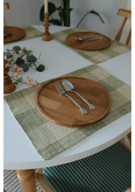 Resim Yakacihome Juta Yeşil 5 Parça 4 Parça Amerikan Servis & 1 Parça Püsküllü Runner Jüt Kumaş Sofra Seti Yeşil 