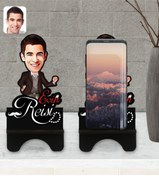 Resim Bk Gift Kişiye Özel Evin Reisi Karikatürlü Ahşap Biblo Telefon Standı-3 