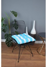 Resim Altınpamuk Altınpamuk Beta Pofidik Turkuaz Beyaz Sandalye Minderi Bağcıklı 4 
