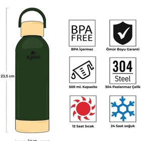 Resim Çelik Pro Termos - Igloo - Hydrate - 500ml - Haki - 205694 