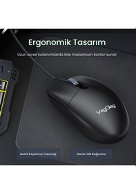 Resim Veggieg VG-G005 Optik 3 Tuşlu Sağ Ve Sol Elle Kullanıma Uygun Usb Kablolu Mouse 