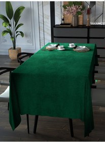 Resim Zümrüt Yeşili Kadife Dokulu Masa Örtüsü Dertsiz Velvet Touch Serisi Zümrüt Yeşil 