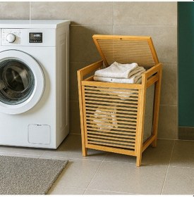 Resim Orta Boy Ahşap Bambu Kirli Sepeti 40x35x60 Çok Renkli 