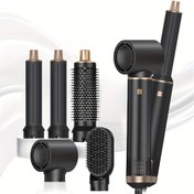 Resim 5'li 1 Saç Hava Fırçası Seti, 60000 RPM Otomatik Maşa, 3 Sıcaklık Ayarı, Havalı Stil Aparatı ve Volumizör, Sol ve Sağ Maşalar, Siyah Altın Renkli Havalı Fırça, EU Fişi 