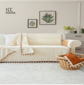 Resim Dnc Home Tekstil Ndchome Buldan Dokuması Keten Ponponlu Koltuk Örtüsü 170 x 220 