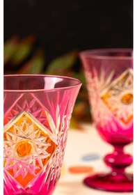 Resim Mest 6 Kişilik Pembe Özel Yapım El Işçiliği Ayaklı Cam Kahve Yanı Su Bardağı Seti 200 Cc - Zarif Tasarım Pembe 