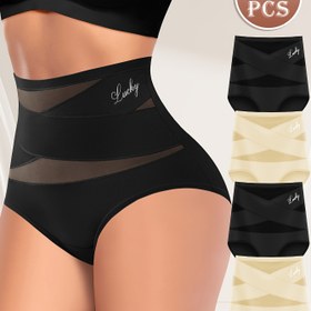 Resim 4'lü MIOTAN Kadın Yüksek Bel Karın Kontrol Külot - Nefes Alabilen Mesh & Ice Sliky Fiber Kumaş, Dikişsiz Çapraz Sırt Tasarımı, Kalça Kaldırıcı, 3 Renk (Siyah/Bej), Günlük Kullanım İçin, Vücut Şekillendirici İç Giysi, Destekli İç Çamaşırları, Zarif İç Giysiler, Kalça Kaldıran İç Çamaşırga, Vücut Kontürleme 