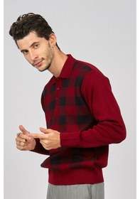 Resim Pave Erkek Kare Desenli Yünlü Kazak 4539134 Bordo Bordo 