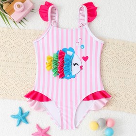 Resim Sevimli Kız Çocukları için Tek Parça Mayo, Unicorn Baskılı & Fırfır Detaylı - Esnek, Makinede Yıkanabilir Kumaş Plaj & Havuz Eğlencesi İçin 