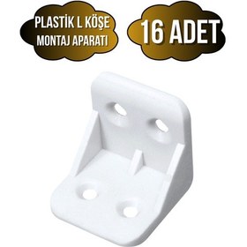 Resim L Bağlantı Plastiği Dolap Köşe Bağlantı Montaj Plastiği Beyaz 20x20x30mm 16 Adet Beyaz 