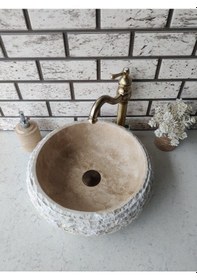 Resim Traverten Teker Patlatma Mermer Lavabo 