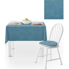 Resim Mavi Düz Renk Petek Dokuma Masa Örtüsü 140x220 
