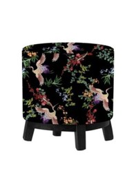 Resim Sarı Kuş Detay Ahşap Ayaklı Puf Kumaşı Süettir. Uluslararası Solmama Sertifikasına Sahiptir. Çok Renkli 