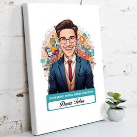Resim Karikatürlü En İyi Erkek Sosyal Medya Yöneticisi Kanvas Tablo 
