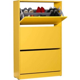 Resim Flat Duo 3 Katlı Geniş Ayakkabılık-Sarı 73x119x26 cm (GxYxD) Hardal 