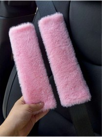 Resim merdümek 2 adet peluş pembe emniyet kemeri kılıfı - emniyet kemeri aksesuarı - araba aksesuarı 