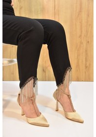 Resim Prego Park Moda Taş Biyeli Burnu Kapalı Taş Biyeli Topuklu Kadın Ayakkabı Nut D8977 N Nut 