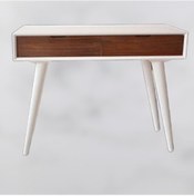 Resim Dresuar Torna Model Ahşap Kayın RETRO ayak MDF tabla Parlak Beyaz Boya CEVİZ uyumu Kutu sevk Ahşap 