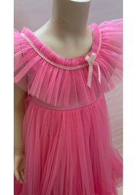 Resim Porça Kız Çocuk Katlı Fırfırlı Uzun Abiye Elbise-8071-pembe Pembe 