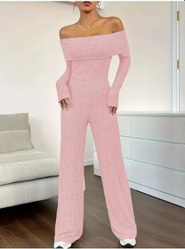 Resim Ge Ticaret Kadın Uzun Kollu Madonna Yaka Şardonlu Kaşkorse Tulum Pembe 