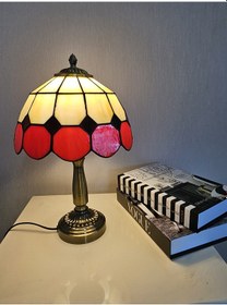 Resim Yüceeller El Yapımı Eskitme Vitray Abajur Kırmızı 