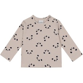 Resim Antebies Bambu, Bej Panda Desenli Beli Lastikli Bağcıklı Uzun Kollu Erkek Kız Bebek Tshirt Pantolon Set Krem 