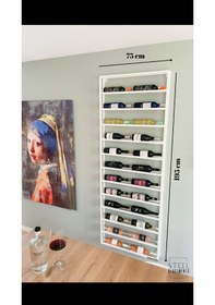 Resim Duvara Monte 13 Katlı Şarap Rafı Metal Şaraplık Beyaz 