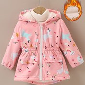 Resim Kızlar Kışlık Kapşonlu Ceket, Casual Hayvan Deseni, Uzun Kollu, Örgü Kumaş, Polyester, Orta Uzunluk, Normal Beden 