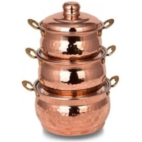 Resim Turna Bakır Mini Güveç Tencere 3'lü Takım El Dövme Kırmızı Turna8184-1 