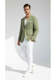 Resim Plus Scorpion Erkek Slim Fit Blazer Ceket Tek Düğmeli Çift Yırtmaçlı Torba Cepli Yarım Astarlı Haki 