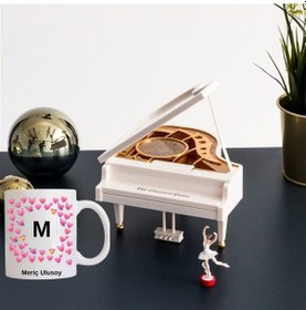 Resim Dans Eden Balerinli Piyano Müzik Kutusu Ve Kişiye Özel Bardak Hediye Seti Siyah 