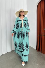 Resim msm fashion Kadın Elbise Uzun Yazlık Desenli V Yaka Tesettür Elbise 