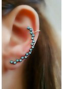Resim Turkuaz Taşlı 925 Ayar Gümüş Rose Earcuff Tek Küpe 