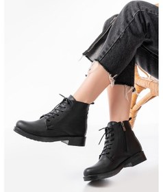 Resim 165-225 Siyah Bağcıklı Fermuarlı Günlük Kadın Bot Beyaz 