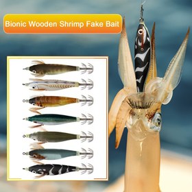 Resim Deniz Balıkçılığı İçin Luminous Squid Jigs, Sahte Karidesler, Ahşap Karidesler ve Sert Karides Yemleri İçeren Yapay Balıkçılık Yemleri. 